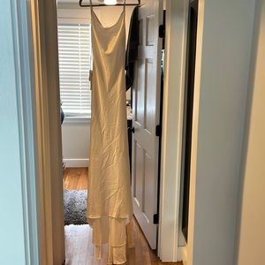 Cowlneck open back with train white dress